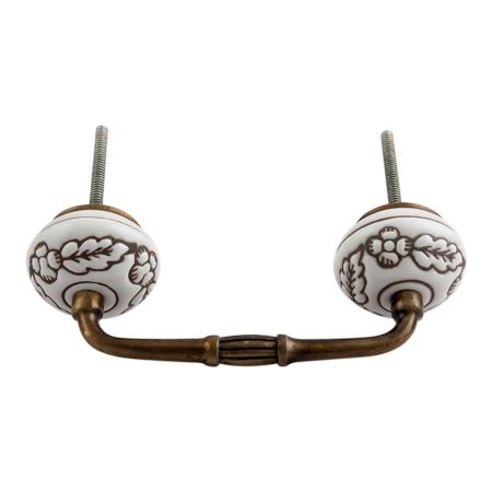 Brown Leaf Flower Etched Ceramic Floral Bridge Handle